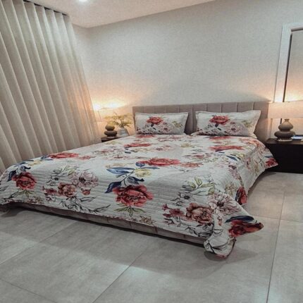 Luxurious Peony & Rose Print Quilted 5 Piece Bedcover Set