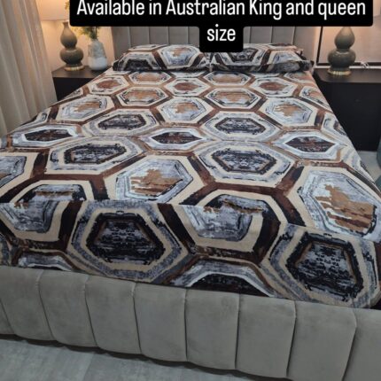 Key Features: Abstract Geometric Design: Features intersecting lines and layered shapes in an artistic pattern. Sophisticated Color Palette: Versatile beige, brown, grey, and striking blue accents. Quilted Comfort: Soft, comfortable fabric with subtle quilting for added texture. Versatile Use: Ideal as a bed blanket, decorative throw, or an extra layer of warmth. Modern Aesthetic: Elevates any room with its unique and contemporary pattern. Easy Care: Designed for convenient maintenance. Enhance your bedroom's style and comfort with this intriguing abstract geometric quilted blanket.